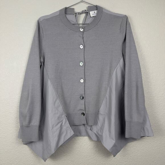 Lanvin En Bleu Mixed Media Cardigan Gray IT 38 Asymmetrical Lagenlook - Picture 4 of 13